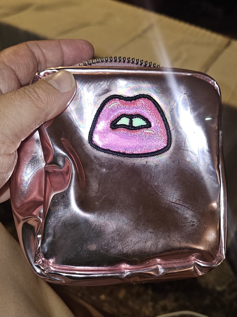 Stoney Clover Lane Rose Gold Holographic Cosmetic Pouch